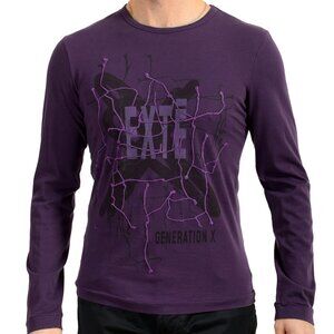 Exte Men's Deep Purple Logo Print Long Sleeve T-Shirt US S IT 48